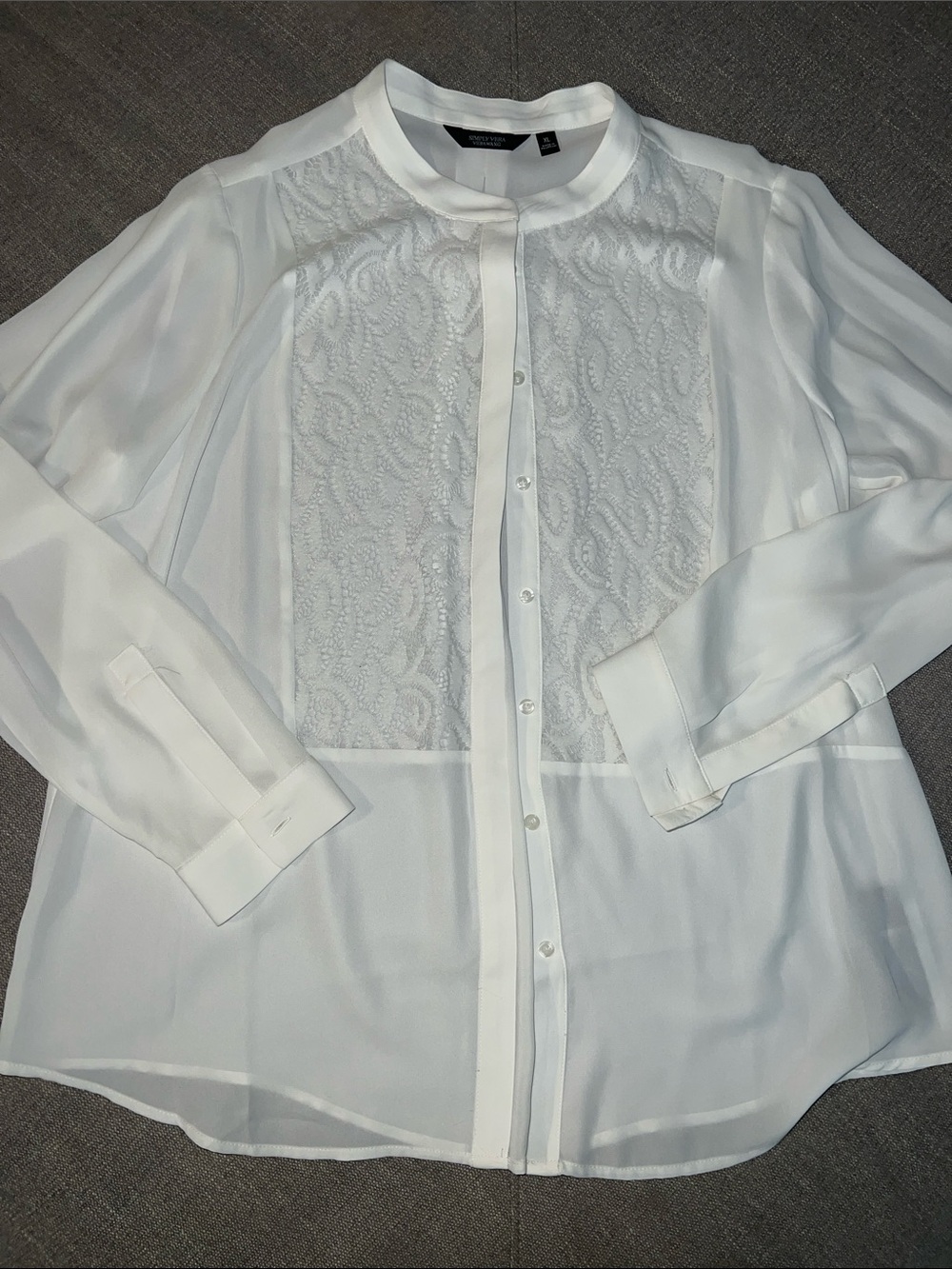 Simply Vera by Vera Wang Elegant White Lace-Panel Button-Up Blouse - XL